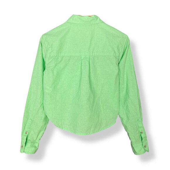 Universal Thread Crop Top Light Neon Green Cotton Linen Size XS Long Sleeves - Picture 2 of 9